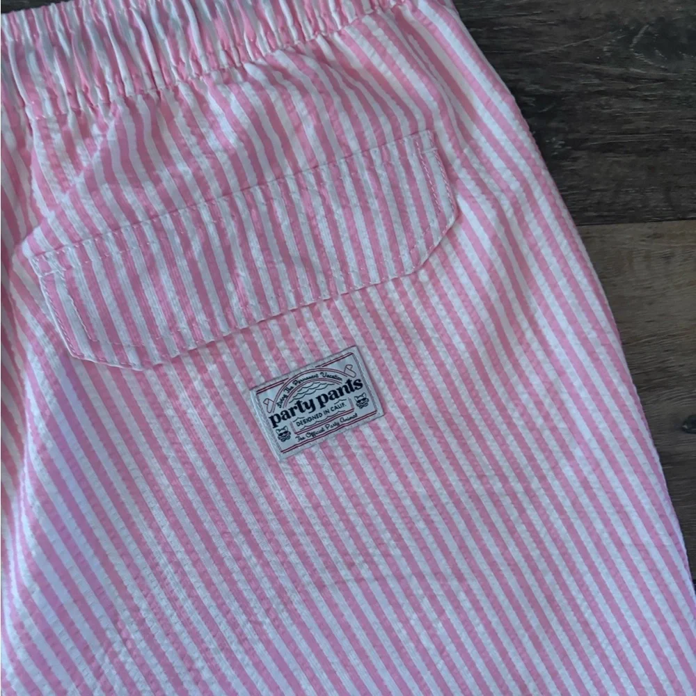 Mens Partypants Pink Seersucker Drawstring swim Shorts/ Bathing suit Sz XXL NWT